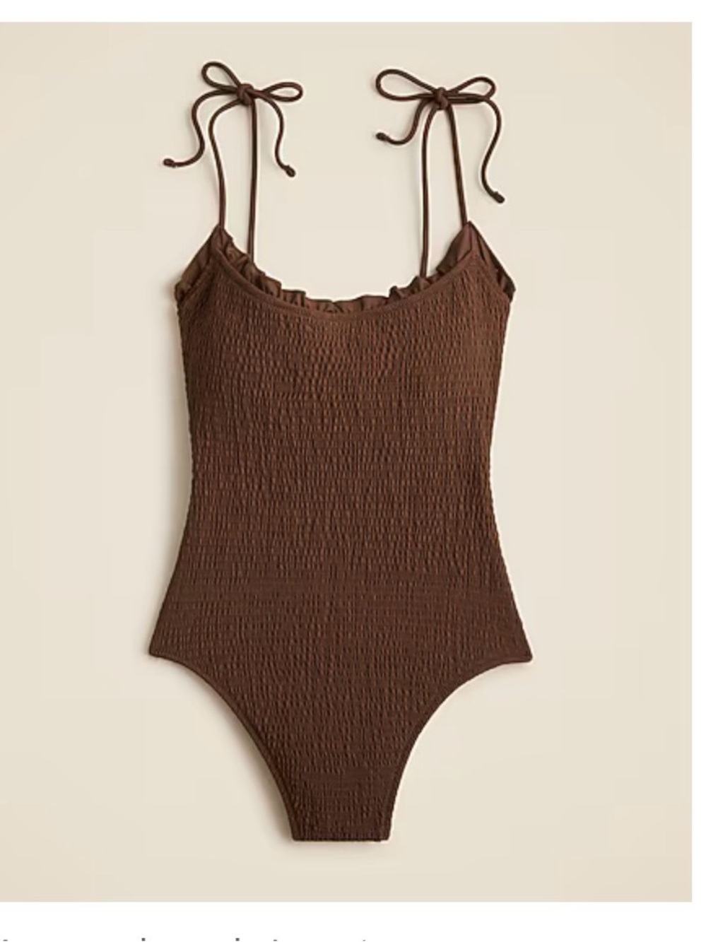 J.CREW Brown Smocked Tie-Strap One-Piece Bathing Suit